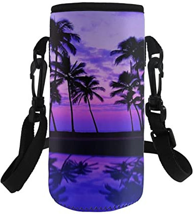 COEQINE Sac de transport isotherme en néoprène avec motif palmier, bandoulière réglable pour la marche quotidienne,la randonnée,les activités de plein air pour les bouteilles en acier/verre/plastique