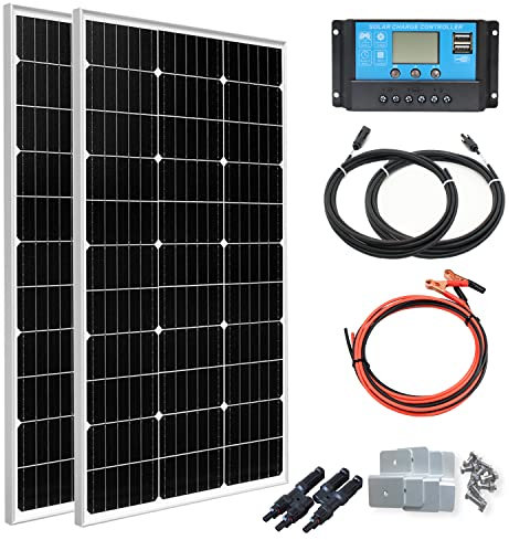 XINPUGUANG 200w Kit Panneau Solaire 12v 200w(2pcs 100w) Mono Photovoltaïque 18v Module 20A Contrôleur de Charge pour Bateau, Voiture, Camping-car, Maison, Jardin, Abri (watts, 200)
