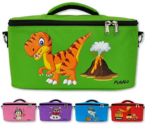 PUNALU Tasche für Toniebox, Platz für 30 Tonies, Ladegerät und Kopfhörer Toniebox Tasche (Dinosaurier grün)