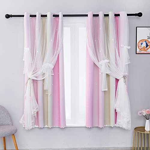MINGPINHUIUS Blickdicht Vorhang Verdunkelungsvorhänge Doppelschicht Sterne Vorhänge Elegante Vorhänge Stern Fenster Vorhang für Wohnzimmer Kinder Jungen Mädchen Schlafzimmer