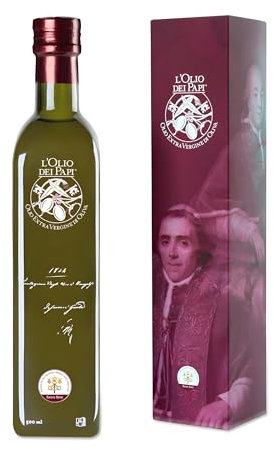 L'Olio dei Papi 100% Huile d'Olive Extra Vierge Italienne extraite à froid des oliveraies centenaires des anciennes terres des Papes 0,5 LT (étui)