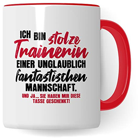 Tasse Trainerin lustig - Spruch Trainerin Geschenk - Kaffeebecher Fußball Handball Sport Trainerin Geschenkidee von Mannschaft - Sportrainerin Fußballtrainerin Kaffee-Tasse Becher (Weiß/Rot)