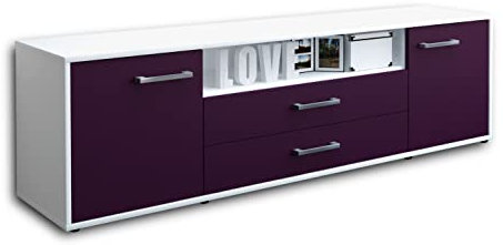 Lqliving TV-Board Lowboard Armanda, Korpus in Weiss matt, Front im trendigem Lila (180x49x35cm), mit Metall Griffen, Made in Germany