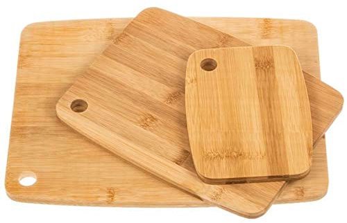 Tradineur - Set de 3 tablas de cortar de bambú, incluyen agujero para colgar, duraderas y resistentes, natural, ecológico, fácil de limpiar, cocina, 36 x 28 cm, 28 x 22 cm y 19 x 14 cm