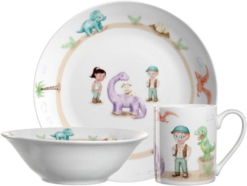Leonardo Vajilla Infantil Bambini Avventura Dino 3 piezas, Porcelana, Multicolor