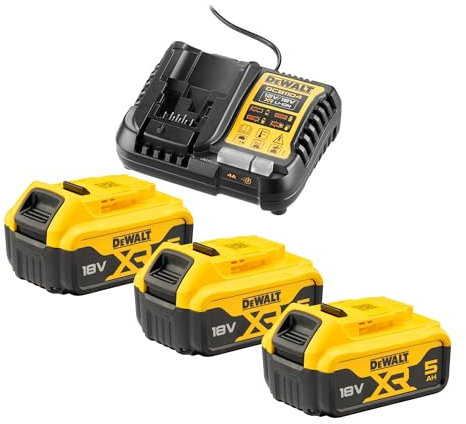 DEWALT - Kit de Démarrage 3 Batteries XR 18 V 5Ah Plus Chargeur, DCB1104P3-QW