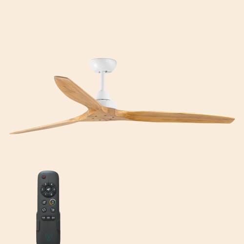 ventyly / Morelos/Ventilador de Techo Blanco y palas de madera / 152 cm, 6 Velocidades, Silencioso, Mando a Distancia, Verano-invierno, motor DC, temporizador, modo brisa