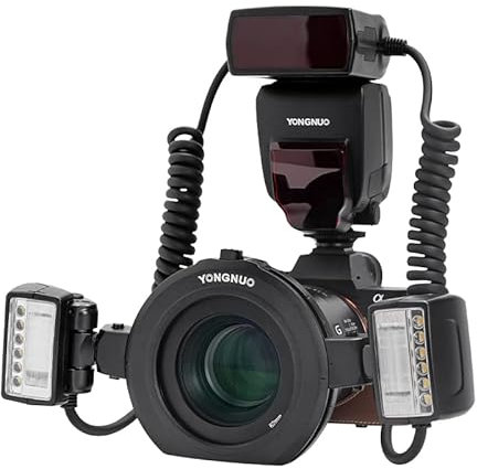 YONGNUO YN24EX S Makro Flash Speedlite, GN18 TTL mit 2 Blitzköpfen, 7 Adapterringe, für Sony a6600 a6500 a6400 a7R4 a7R3 a7S3 Kameras