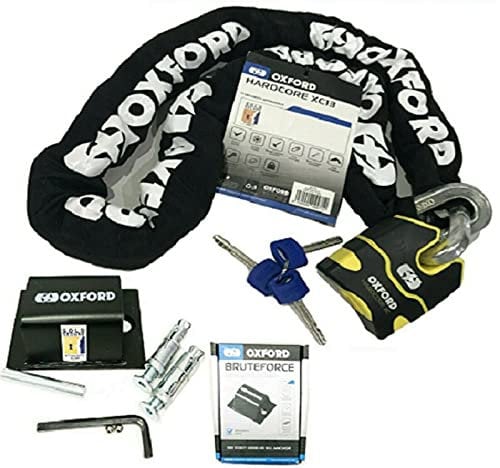 Oxford Security Hardcore XC-13 Motorcycle Chain Lock 1.5m Thatcham Approved + Oxford Brute Force Ground Anchor Motorbike Security Kit