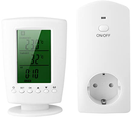 Wireless Thermostat Outlet Digital Temperatur Regler, Programmier Bare Steckdose Controller mit LCD-Display, Eingebaute Temperatur Sensor Fernbedienung