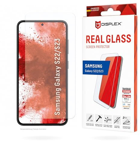 Displex Premium Schutzglas für Samsung Galaxy S22/S23, Eco-Montagerahmen, volle Displayabdeckung, Tempered Glas, kratzer-resistente Schutzfolie, hüllenfreundlich (Real Glass 2D)