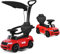 COSTWAY 3 in 1 Ride on Push Along Car, Toddlers Foot to Floor Slider with Adjustable Canopy, Underneath Storage, Removable Parent Handle & Safety Barriers, Horn and Music (Red)