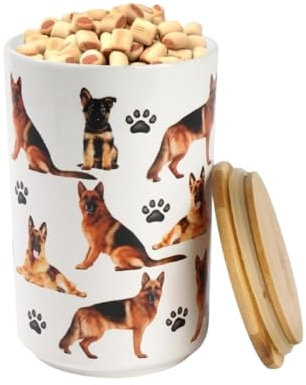 Greenline Goods Premium Dog Treat Ceramic Canister Set – German Shepherd Airtight Canister for Fresh Treats, Ceramic Jar & Containers with Lids, Farmhouse Canisters, Ideal Kitchen Canisters