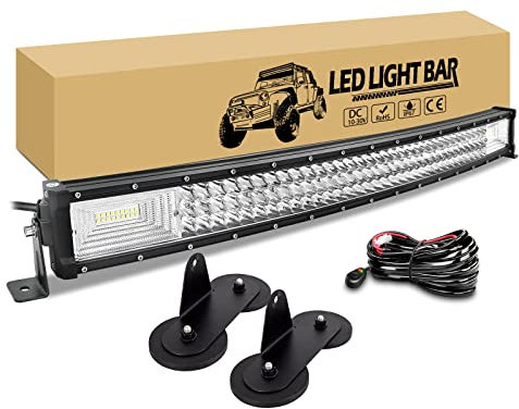 RIGIDON Gebogen Led Arbeitsscheinwerfer Bar mit 12V Kabelbaum kit, 32 Zoll 80cm 405W 6000K Led lichtleiste kfz und Magnet halterungen Offroad beleuchtung für 4x4 Auto Traktor LKW PKW SUV Fahrzeuge
