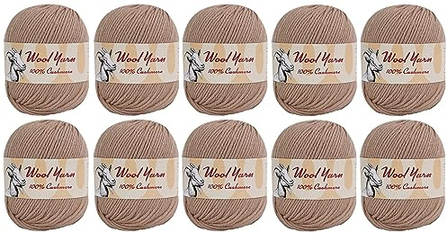 100% Cashmere Wool Yarn (Pack of 10) by Yonkey Monkey 500gr Imported Knitting Crochet (Khaki 12)