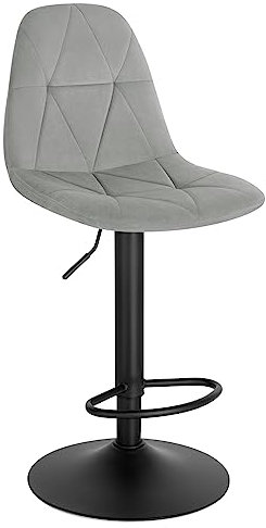 Lestarain Barhocker, Tresenhocker, Bistrohocker, Design-Hocker mit Rückenlehne, höhenverstellbar, 360° Drehhocker, Barstuhl mit Samtbezug, aus Metall, Sitzhöhe 60-81 cm, hellgrau, LBAI64002-1