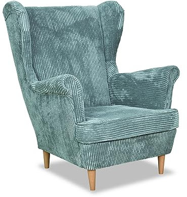 Family Meble Sessel Cord, Modell Bonito, Skandinavisch, Relaxsessel aus Webstoff, Loungesessel, Ohrensessel, Bequemer Sessel, Für Wohnzimmer, Esszimmer, Schlafzimmer, Büro, Elegantes Design, Mint