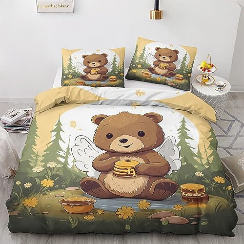 GEDAEUBA Bär Bettwäsche 135x200 - Süße Waldtiere Bettbezug 135 x 200 2er Set, Wendebettwäsche und Kissenbezug 80x80, Weiche & Angenehme & Atmungsaktive Mikrofaser Bettwäsche-Sets mit Reißverschluss