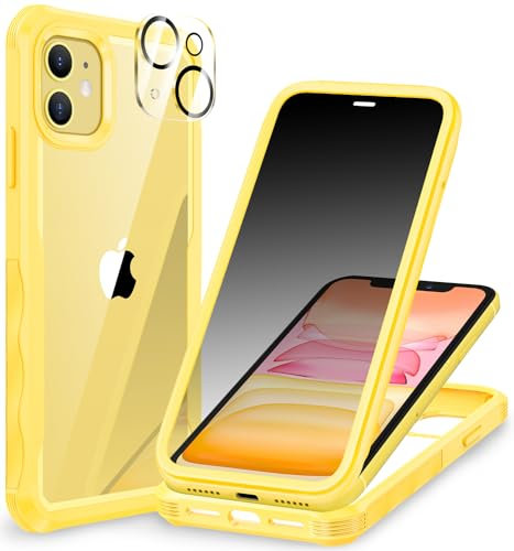 CENHUFO Sichtschutz Hülle für iPhone 11, mit Eingebautem Privacy Panzerglas Displayschutz und Kameraschutzfolie 360 Grad Handyhülle Schutzhülle Stoßfest Bumper Anti Spy Cover komplett Case - Gelb