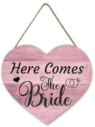 Horienteeon Here Comes The Bride Sign Ring Bearer Sign Wedding Sign Wedding Cerimony Wedding Decor Cartello in legno Flower Girl Were Engaged Sign Cartello rustico Matrimonio 30 × 27 cm