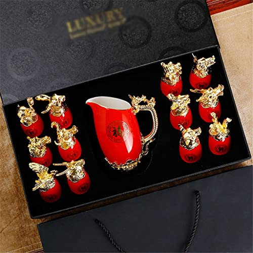 Ensemble de Douze Verres à vin à Liqueur du Zodiaque, Petits Verres à vin, flacons de Hanche, Imitation Chinoise, Verres à Boissons européens (Or comme indiqué)