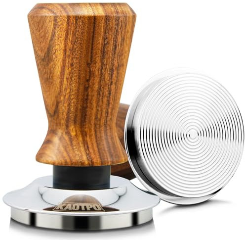 KAOTPO Kaffee Tamper 58mm mit 30lbs Anpressdruck, Griff aus Naturholz(Dalbergia cochinchinensis Pierre - Latein Sprache), Espresso Tamper mit Base Ripple Edelstahl 18/8(304) (58mm-Base Ripple)