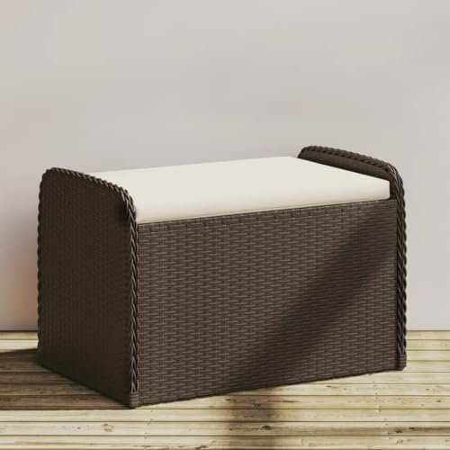 Rantry Truhe mit braunem Kissen, 80 x 51 x 52 cm, aus Polyrattan, Möbel für Innen- und Außenbereiche, für Strand, Pool, Garten
