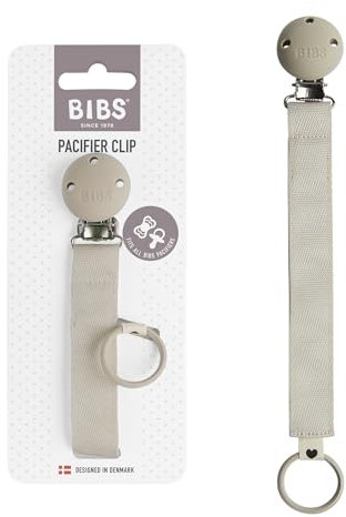 BIBS Schnullerband – Sichern Sie den Nuckel Ihres Babys mit einem Schnullerband aus strapazierfähigem Polyester und einem nickelfreien Metallclip – geeignet für alle BIBS-Sauger - Sand