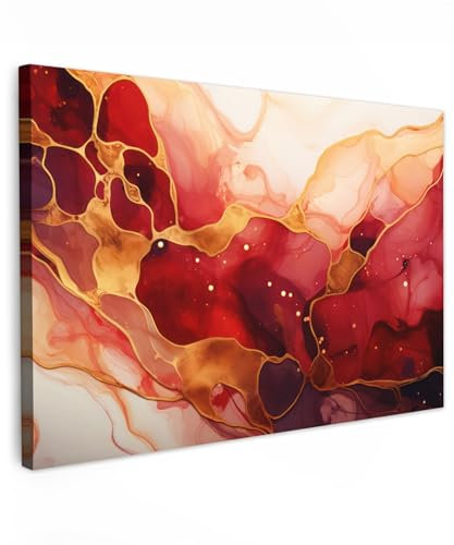 MuchoWow© Quadro Camera Da Letto 120x80 cm Quadri Soggiorno Decorazione Parete Quadri Moderni Su Tela Stampe Foto Con Cornice Quadretti Poster Cucina AstrattiMarmo - Rosso - Oro