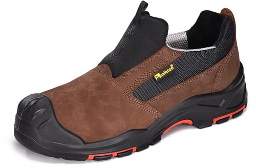 SAFETOE Scarpe Antinfortunistiche da Uomo L-7525 Composite Toe Non Steel Slip on Scarpe Antinfortunistiche in Pelle Nabuk Traspirante con Solette in Memory Foam, Suola in Gomma isolata Senza Metallo,