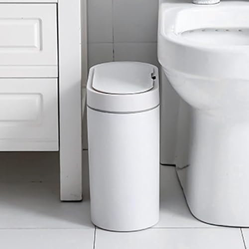 Malloom Small Touchless Trash Can, 8L/2.1Gal Smart Touchless Bedroom Bin, Waterproof & Slim Motion Sensor Plastic Narrow Garbage Can for Bedroom/Bathroom/Kitchen/Office/RV (White)
