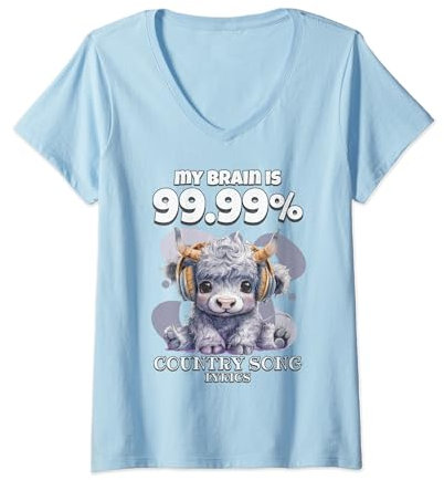 Damen Niedliches Baby Highland Countryside Music Country Song Lovers T-Shirt mit V-Ausschnitt