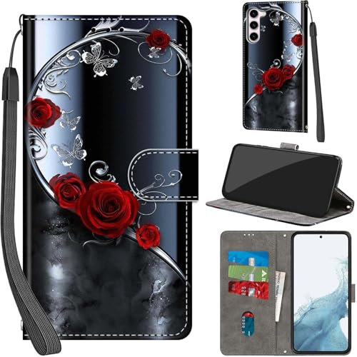 Haninsuze for Samsung Galaxy S23 5G Case PU Leather Wallet Book Flip Folio Stand View Magnetic Multi-Pattern Cover compatible with Samsung S23 Phone Case (Sliver Butterfly)