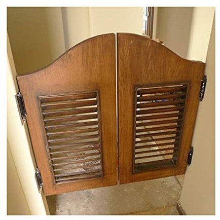 -Bamboo Curtain Louvered Café Door, Wooden Partition Panel Indoor Swinging Door With Hinged, Bar Checkout Counter Doorway Closet Decorative Door, Customizable Size