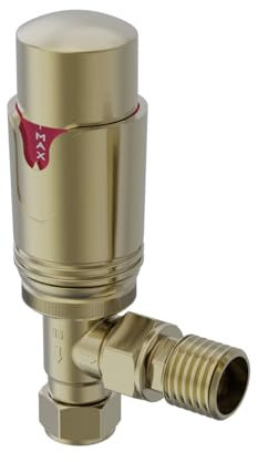 Warmehaus Angled 1 x 15mm Brushed Brass Radiator and Towel Rail Thermostatic Valves