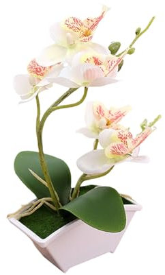 Genérico Orquídea Artificial Amarilla de Dos Puntas en Maceta de Silicona Phalaenopsis en Maceta Flor de Mariposa de Simulación Blanca de 22 cm de Alto (Blanco)