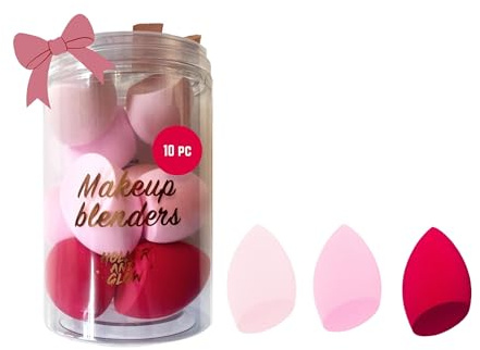 Holler and Glow Makeup Blenders 10-Piece Gift Set, Includes Pink Makeup Sponges