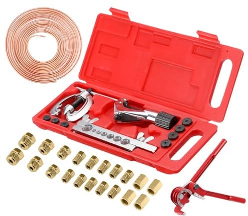 GEARMONSTER Bremsleitung Bördelgerät Doppelt und Einfach Bördelgerät für Bremsleitung, 7,62m Ø 4,75mm Bremsleitung mit 16 Anschlüssen+4 Verbinder, Biegezange, Bremsleitungskit