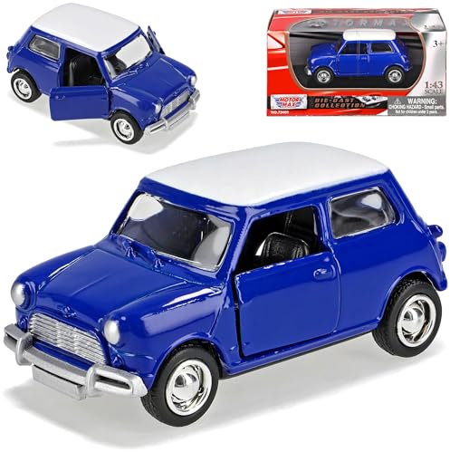 Motormax Mini Cooper altes Ur Modell Blau mit weißem Dach 1959-2000 1/43 Modell Auto mit individiuellem Wunschkennzeichen