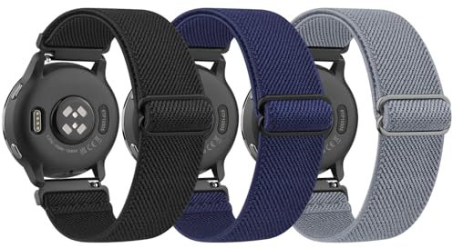 Amzpas 3 Stück Armband für Garmin Vivoactive 5/Vivoactive 3/Vivomove 3/HR/Luxe/Style,Nylon 20mm Verstellbares Elastisches Ersatzarmbänder für Garmin Forerunner 55/245/645 (Schwarz/Blau/Hellblau)