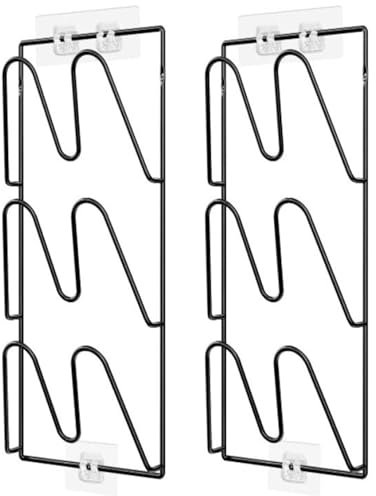 POHOVE 2 Pack Pot Lid Organizer Rack,6-Tier V-Wall Pot Lid Holder, No Drilling Adhesive Cabinet Door Rustproof Pan Cover for Kitchen Storage