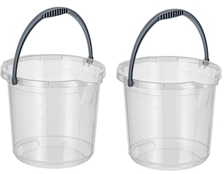Best House | Plastic Water Bucket | 14 Litres | Clear | 2 Pcs | Cleaning Bucket | Bathroom Bucket | Durable Household Water Storage Bucket with Handle, Multi Purpose Use for Home Garden & Workshops