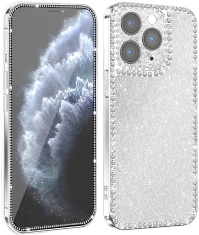 Handyhülle für iPhone 11 Pro Max, Bling Strass Diamant Glitter Schutzhülle mit SchutzfolieGlas, Transparent TPU Bumper Kameraschutz Case Cute Glänzend Sparkle Crystal Hülle für Frauen und Mädchen