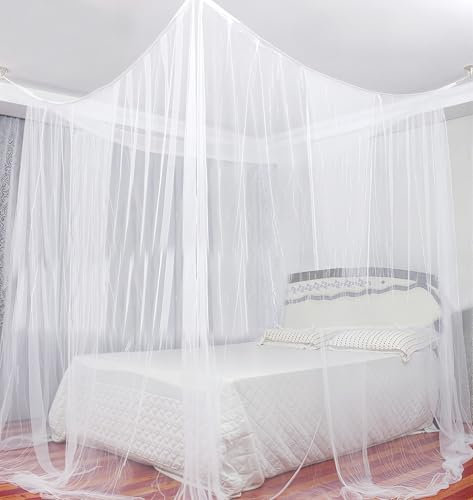 LEMESO Moustiquaire Lit Double 2 Places 220x200x200 cm, Gran Moustiquaire Anti-Moustique avec Kit d'Installation Complet Crochets, Vis, Cordon