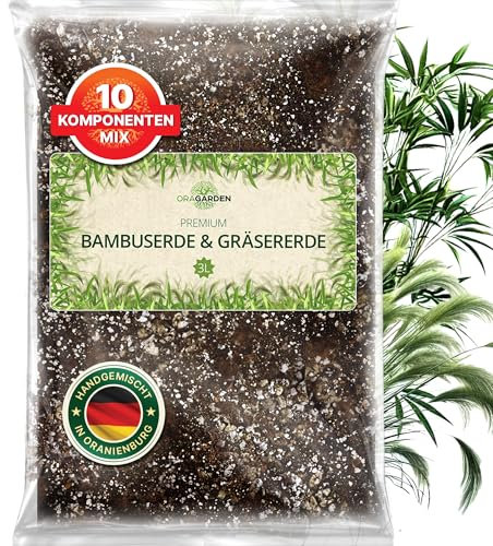 ORAGARDEN Bambuserde und Gräsererde für Zimmerpflanzen und Garten - 3L Erde Mischung für Pflanzen, Palmen, Blumen, Grünpflanzen - 10 Komponenten Grünpflanzenerde für Bambus und Gräser