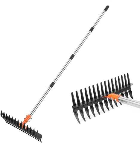 DigiGlow 57-Inch Thatch Rake - Professional Dethatcher & Soil Aerator with 15 Steel Tines, Detachable Handle for Lawn Thatching and Compacted Soil Removal