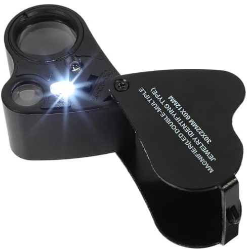 WUSJCOF 30X 60X Beleuchtetes Juwelierlupenvergrößerungsglas,Juwelierlupe,faltbares Juweliervergrößerungsglas mit hellem LED-Licht für Edelsteine,Schmuck,Münzen,Briefmarken usw