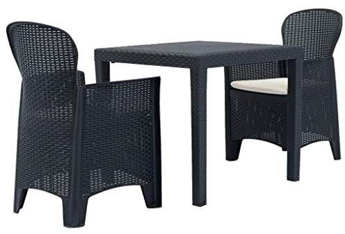 LVHUIDEH 3er Set Gartenmöbel, Bistro-Set Kunststoff Anthrazit Rattan-Optik