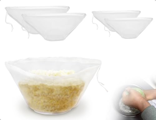 AOYEGIC 4 Stück Nussmilchbeutel,Wiederverwendbar Feinmaschiges Passiertuch,Waschbar Nylon Filterbeutel mit Kordelzug,verwendet für Käse Kaffee Fruchtsaft(Schüsselform)