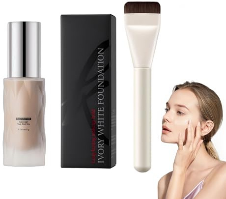 Nude Foundation, Natürliche Leichtgewicht Flüssige Foundation mit Pinsel, Farbkorrekturcreme Wasserfest und langanhaltend, Deckt sanft & Schützt die Haut, Für einen makellosen Nude-Look (Tiefe Haut)